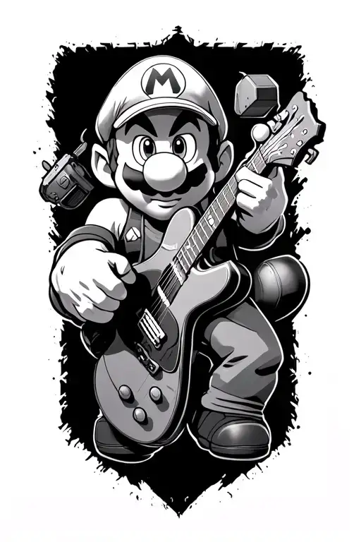 fight scene from Mario Bros, overwatch, halo, test drive eve of destruction, Minecraft, kirby, guitar hero and COD.  tattoo design idea