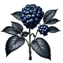 blackberry plant, dark colors, blue flowers, dark leaves, starting at hips and ending under buttocks tattoo design idea