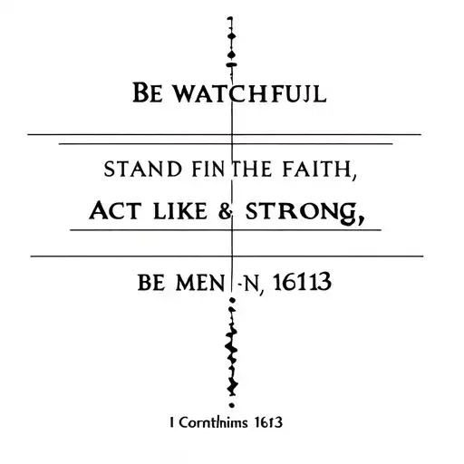 1 Corinthians 16:13: "Be watchful, stand firm in the faith, act like men, be strong"create a minimalist tattoo symbol  tattoo design idea