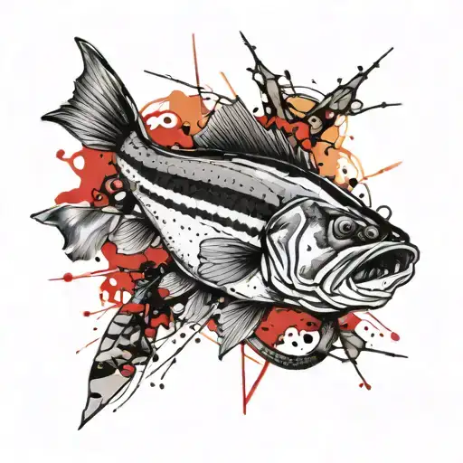 single striped bass chasing prey tattoo design idea