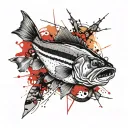 single striped bass chasing prey tattoo design idea