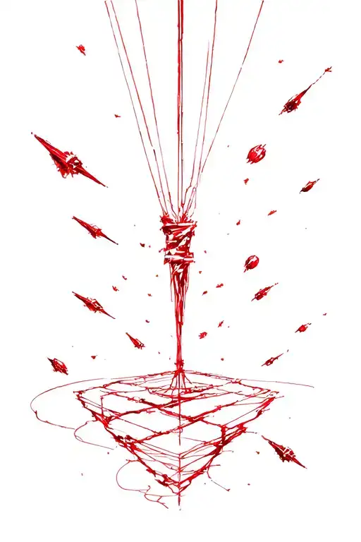 Red strings of fate with meteors flying behind it tattoo design idea