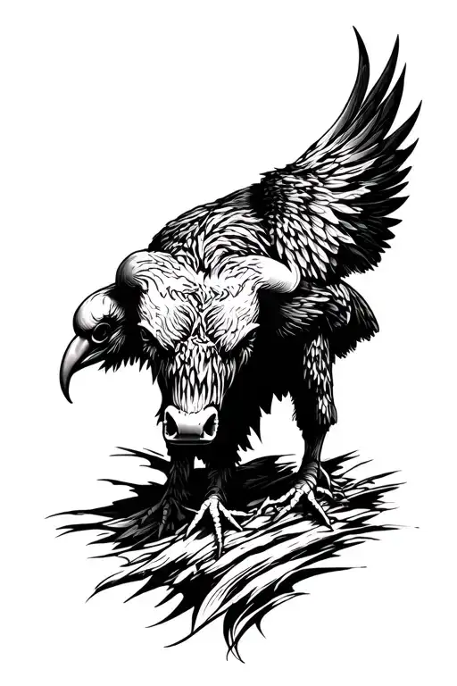 Vulture x bull charging tattoo design idea