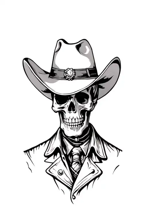 Skeleton cowboy with cowboy hat tattoo design idea