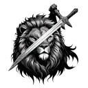 lion in the background and a calm warrior wielding a sword tattoo design idea