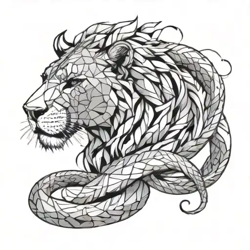 smoking lion face snakes wrapped around tattoo design idea
