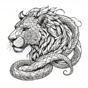 smoking lion face snakes wrapped around tattoo design idea