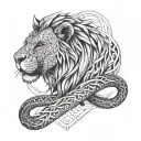 smoking lion face snakes wrapped around tattoo design idea