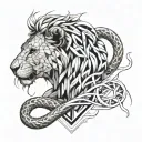 smoking lion face snakes wrapped around tattoo design idea