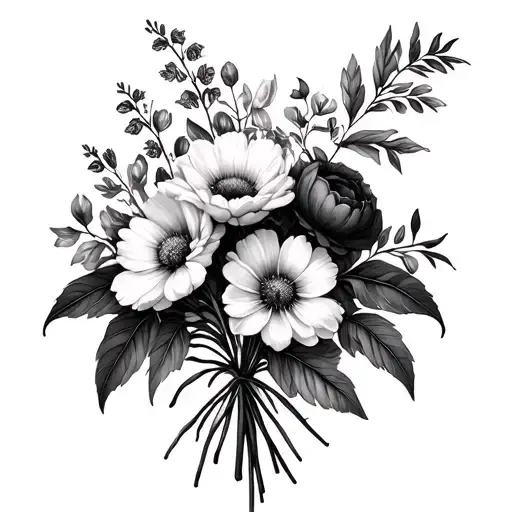 bouquet of birth flowers may july october december  tattoo design idea