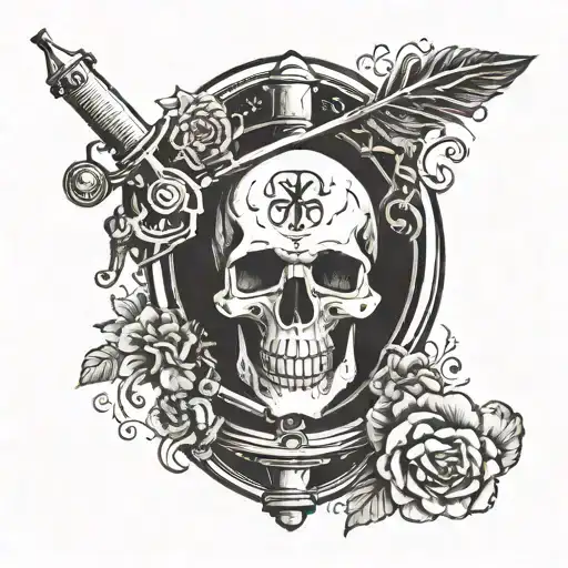 simple gravestone over a syringe symbolizing the client's tattoo design idea