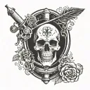 simple gravestone over a syringe symbolizing the client's tattoo design idea