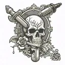 simple gravestone over a syringe symbolizing the client's tattoo design idea