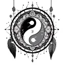 Sleeve tattoo subjects dream catcher who dissolves one third yin yang mandala om sign techno writing tattoo design idea