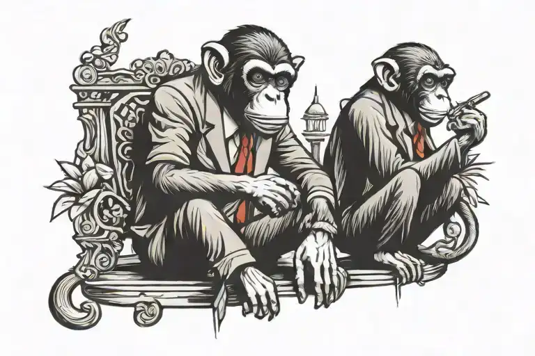 mafia monkey sitting tattoo design idea