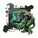 An environmental engineer symbolically battling pollution monsters in a video game setting tattoo design idea