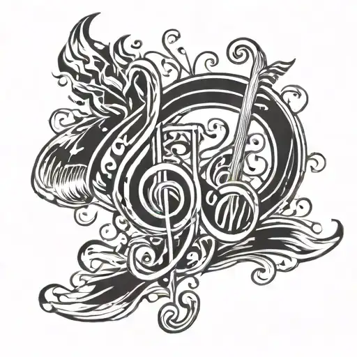 A tattoo design combining musical notes and flames to represent the client's love for music and their occupation in the Fire Department tattoo design idea