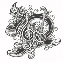 A tattoo design combining musical notes and flames to represent the client's love for music and their occupation in the Fire Department tattoo design idea