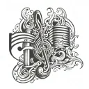 A tattoo design combining musical notes and flames to represent the client's love for music and their occupation in the Fire Department tattoo design idea