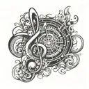 A tattoo design combining musical notes and flames to represent the client's love for music and their occupation in the Fire Department tattoo design idea