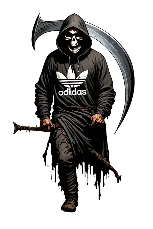 grim reaper with scythe wearing an Adidas hoody  tattoo design idea