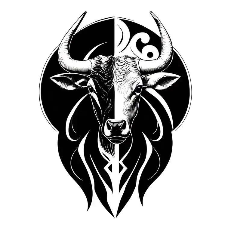 Omega sign and Taurus mixed together symbolizing tattoo design idea