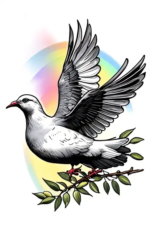 dove in mid-flight carrying an olive branch in its beak. A faint rainbow can be added to symbolize God’s promise. tattoo design idea
