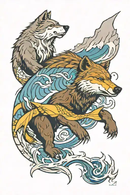 fish, wolf, brown bear, number 2, topaz, silver, yellow color, sports symbol, firefighter symbol, compass, mountain tattoo design idea