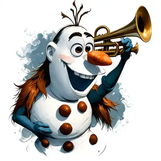 Olaf from league of legends in his brolaf skin juggling trumpets tattoo design idea