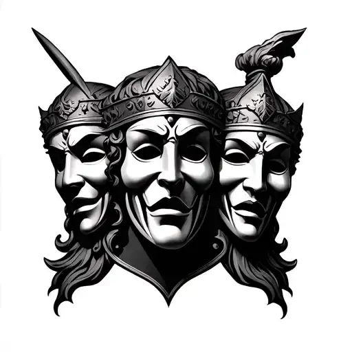 st florian happy sad masks emerging tattoo design idea