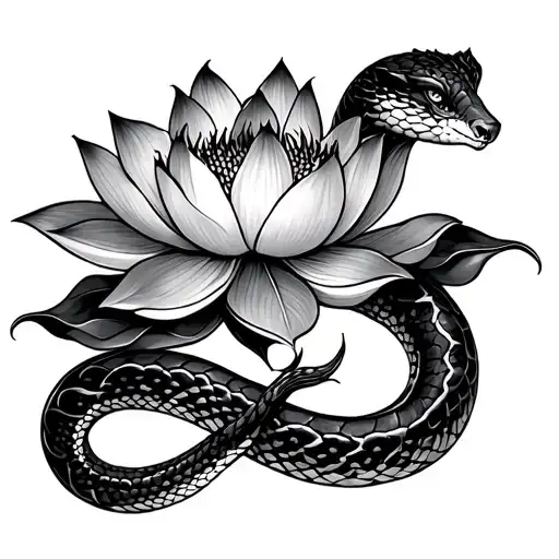 snake and lotus tattoo design idea