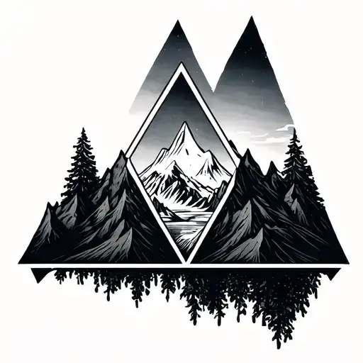 an upside down triangle with a mountain inside minimal  tattoo design idea