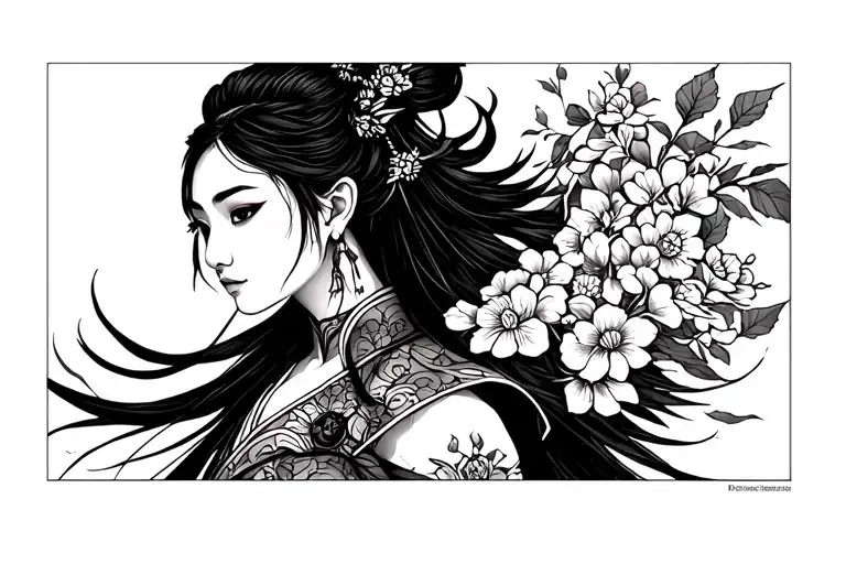 Mulan warrior with cherry tattoo design idea