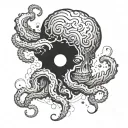 A Frankenstein octopus surrounded by swirling smoke and lightning bolts tattoo design idea