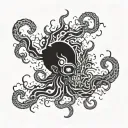 A Frankenstein octopus surrounded by swirling smoke and lightning bolts tattoo design idea