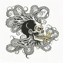 A Frankenstein octopus surrounded by swirling smoke and lightning bolts tattoo design idea