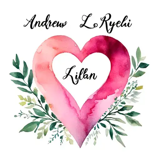 the names spelled Andrew, Lorelai, Rylan, Lilly forming a heart  tattoo design idea