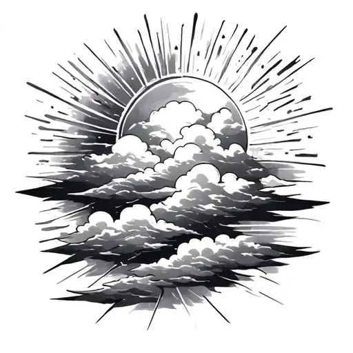 Clouds And Sun Rays tattoo design idea