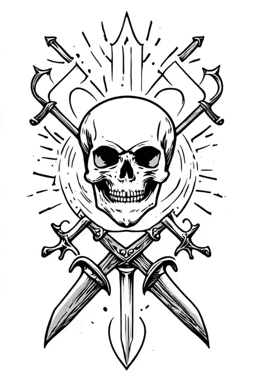 western skull and dagger tattoo design idea