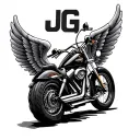 "JG" harley davidson motorcycle, with wings wrapped tattoo design idea