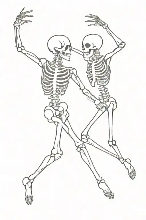 a woman and a male skeleton dancing together tattoo design idea