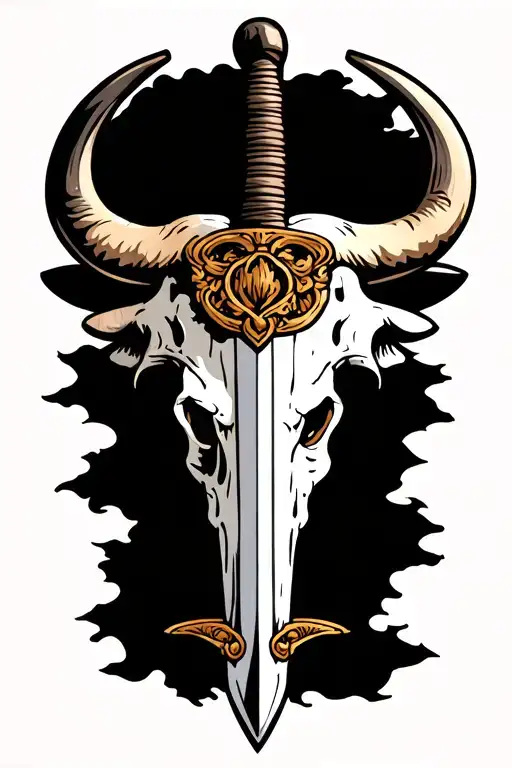 Buffalo skull with sword tattoo design idea