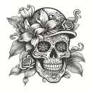 Sugar Skull with Lilly flower tattoo design idea