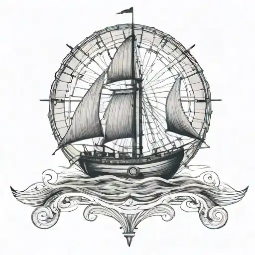 small sailboat, with intitials EH topsail, ferris wheel on front sail tattoo design idea