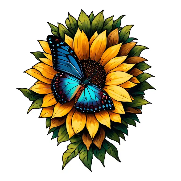 Sunflower Butterfly tattoo design idea