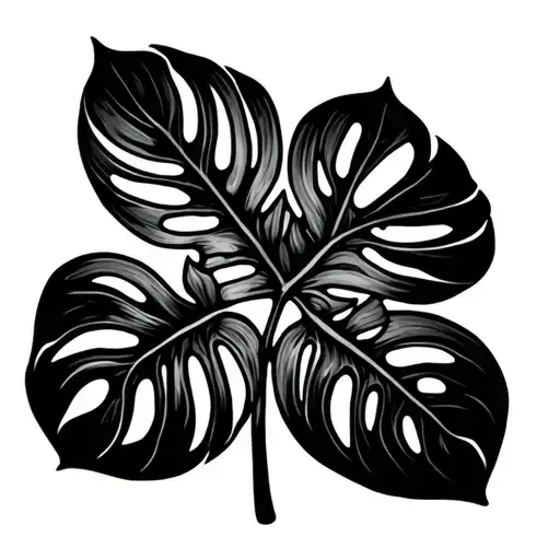 monstera leaf with semicolon hidden in the veins thin line little shading tattoo design idea