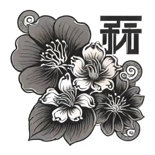 Japanese kanji family flower tattoo design idea