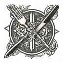 A paramedic symbol intertwined with a fork and knife, representing a passion for food and saving lives tattoo design idea