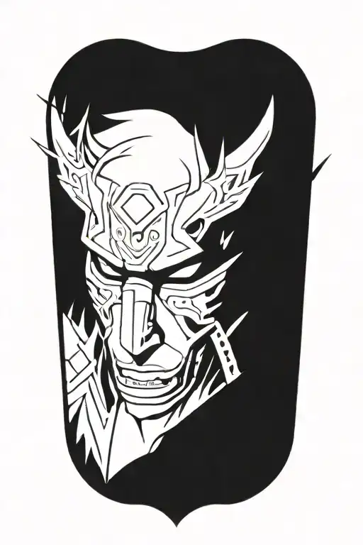 anime character wearing a mask fighting off inner demons tattoo design idea