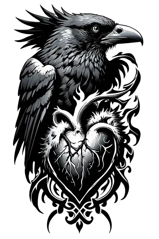 crow and firey heart celtic tattoo design idea